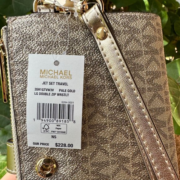 Michael Kors Voyager Drawstring Tote Bag Pearl Grey + Double Zip Wallet MK Gold - Picture 16 of 16